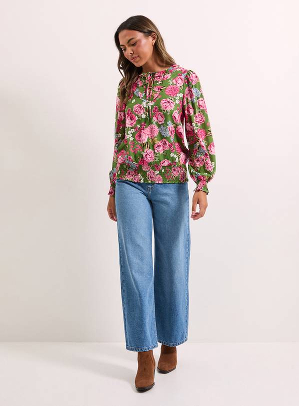 DOROTHY PERKINS Floral Shirred Hem Tie Front Long Sleeve Top 8